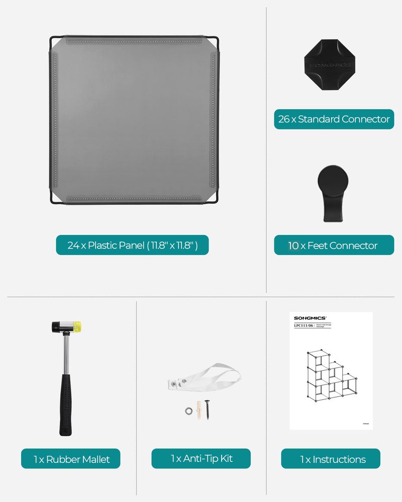 SONGMICS 6 Cube Storage Organizer with Feet and Rubber Mallet 