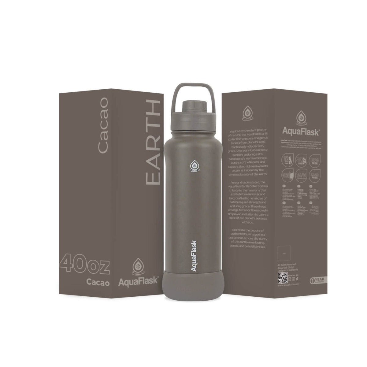 AquaFlask Earth Collection 40oz Insulated Stainless Steel Water Bottle – Hot & Cold, Leak-Proof, Reusable 