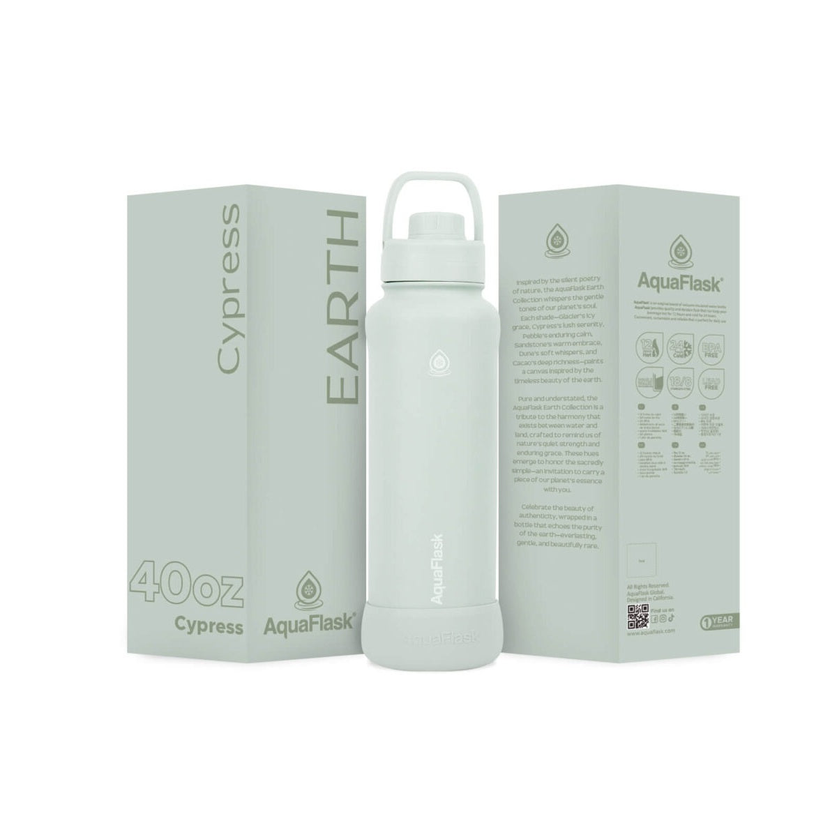 AquaFlask Earth Collection 40oz Insulated Stainless Steel Water Bottle – Hot & Cold, Leak-Proof, Reusable 