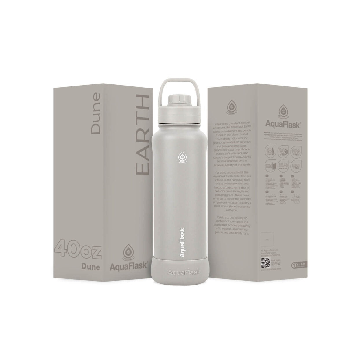 AquaFlask Earth Collection 40oz Insulated Stainless Steel Water Bottle – Hot & Cold, Leak-Proof, Reusable 