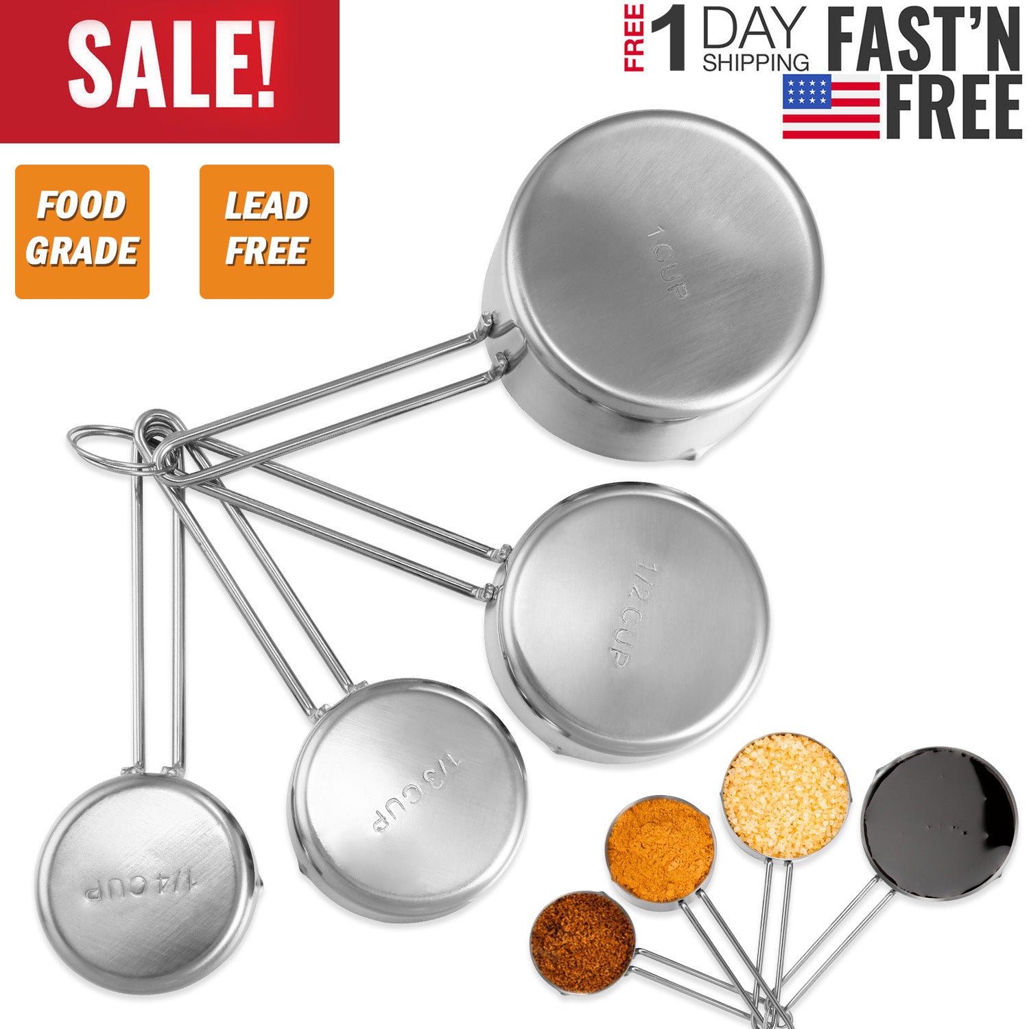 4Pcs Stainless Steel Measuring Cups Spoons Stackable Kitchen Measuring Set for Cooking, Baking, Liquid Dry Ingredients 