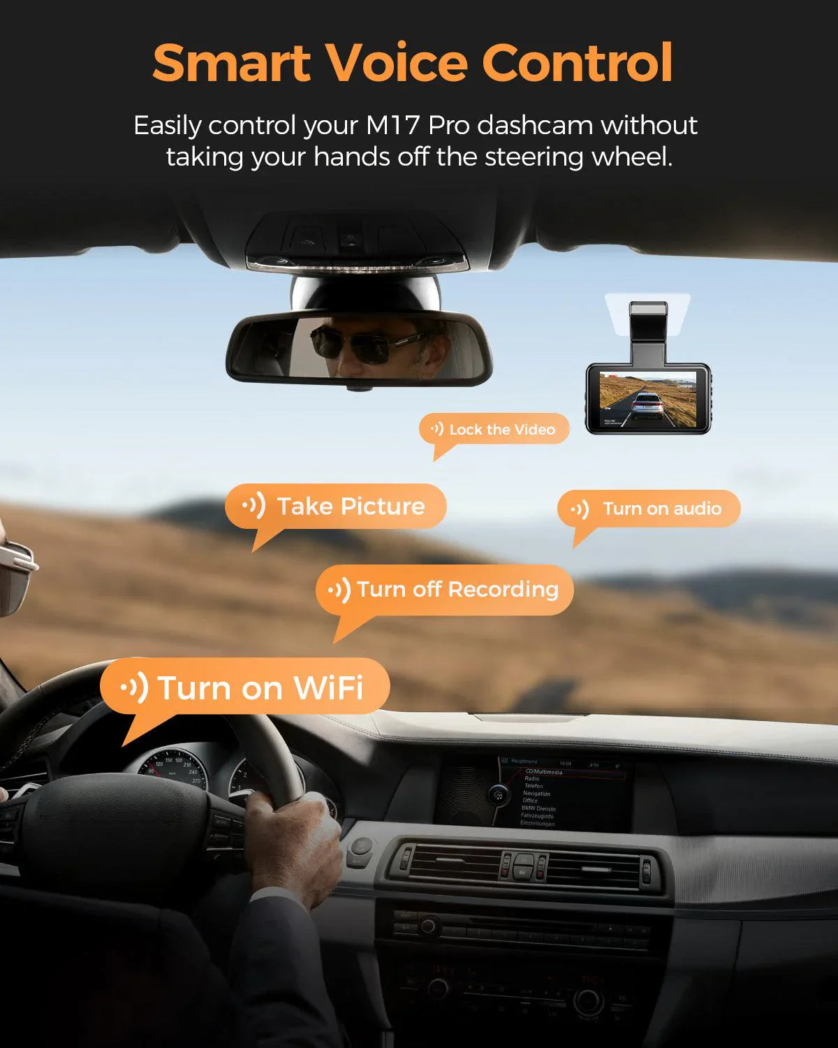 AZDOME M17 Pro 3.0 Inch ADAS Time Lapse Front and Rear 1080p Dual Lens Car Dashboard Camera App Control Car Camera 