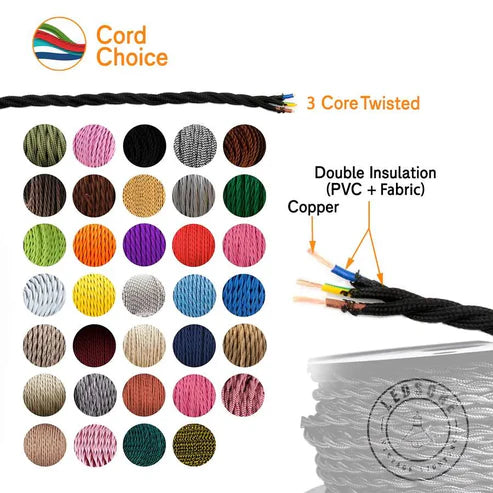 Fabric Electrical Cable 3 Core Twisted Flexible ~2094