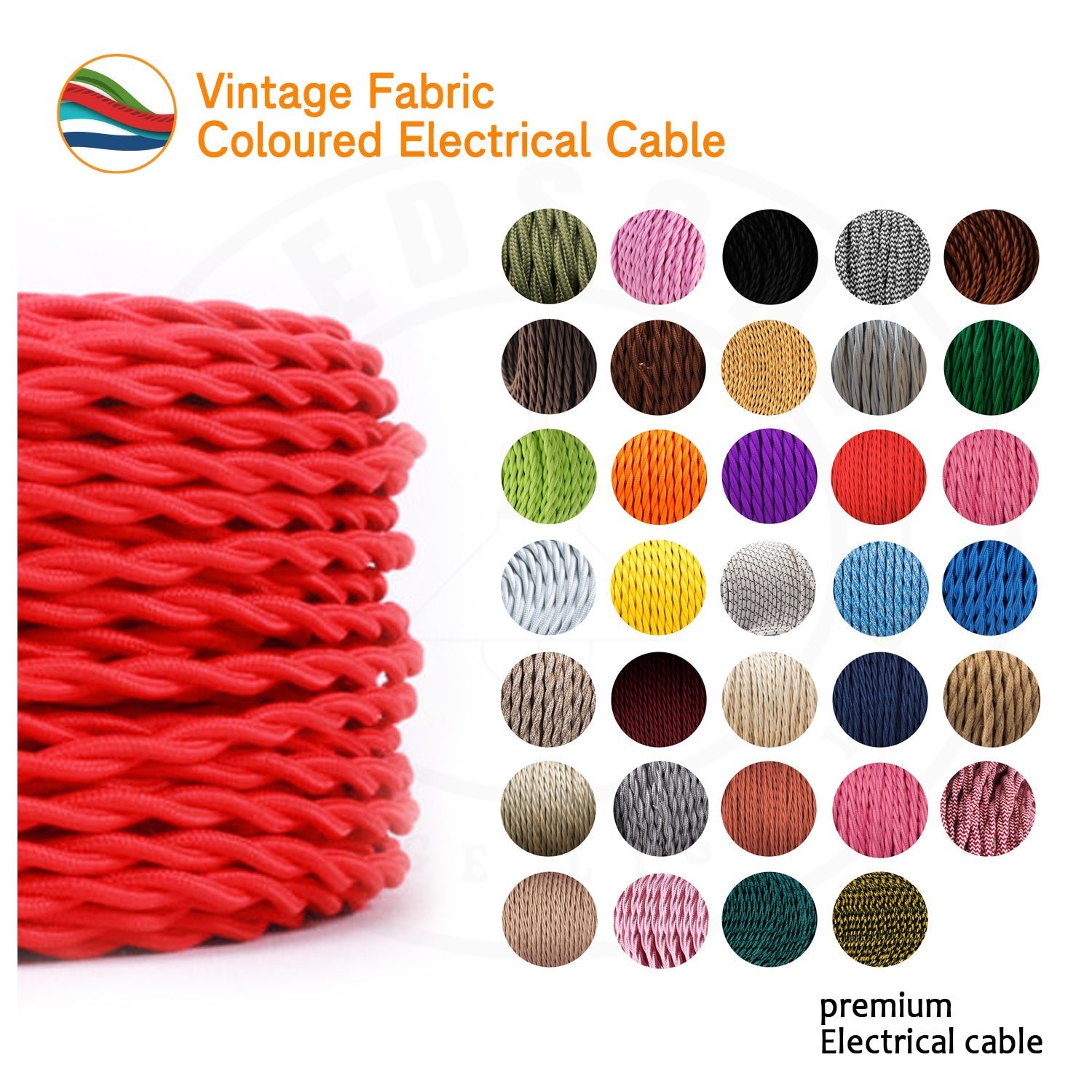 Vintage 3-Core Twisted Electrical Fabric Cable~1617