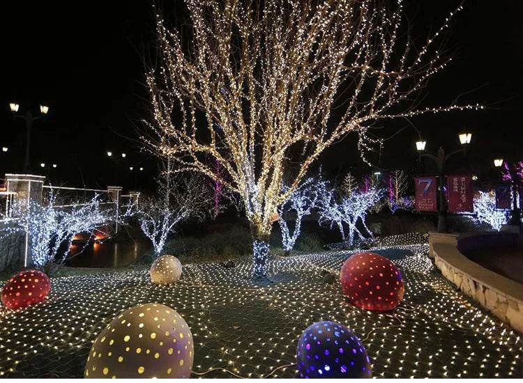 Christmas led lights string lights outdoor waterproof fishnet lights full of stars paved holiday lights wedding ins decorative lights 