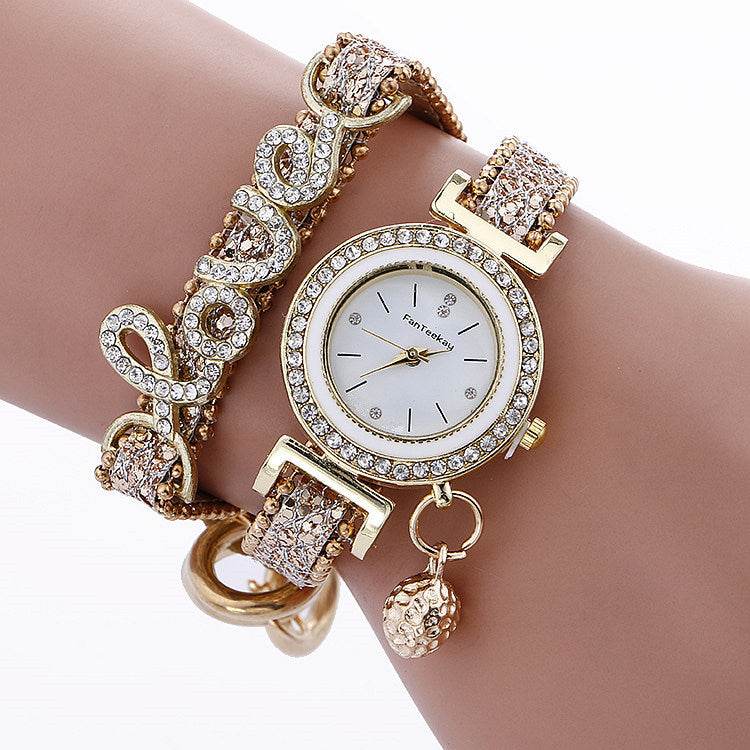 Fashion Women Rhinestone Leather Bracelet watch 