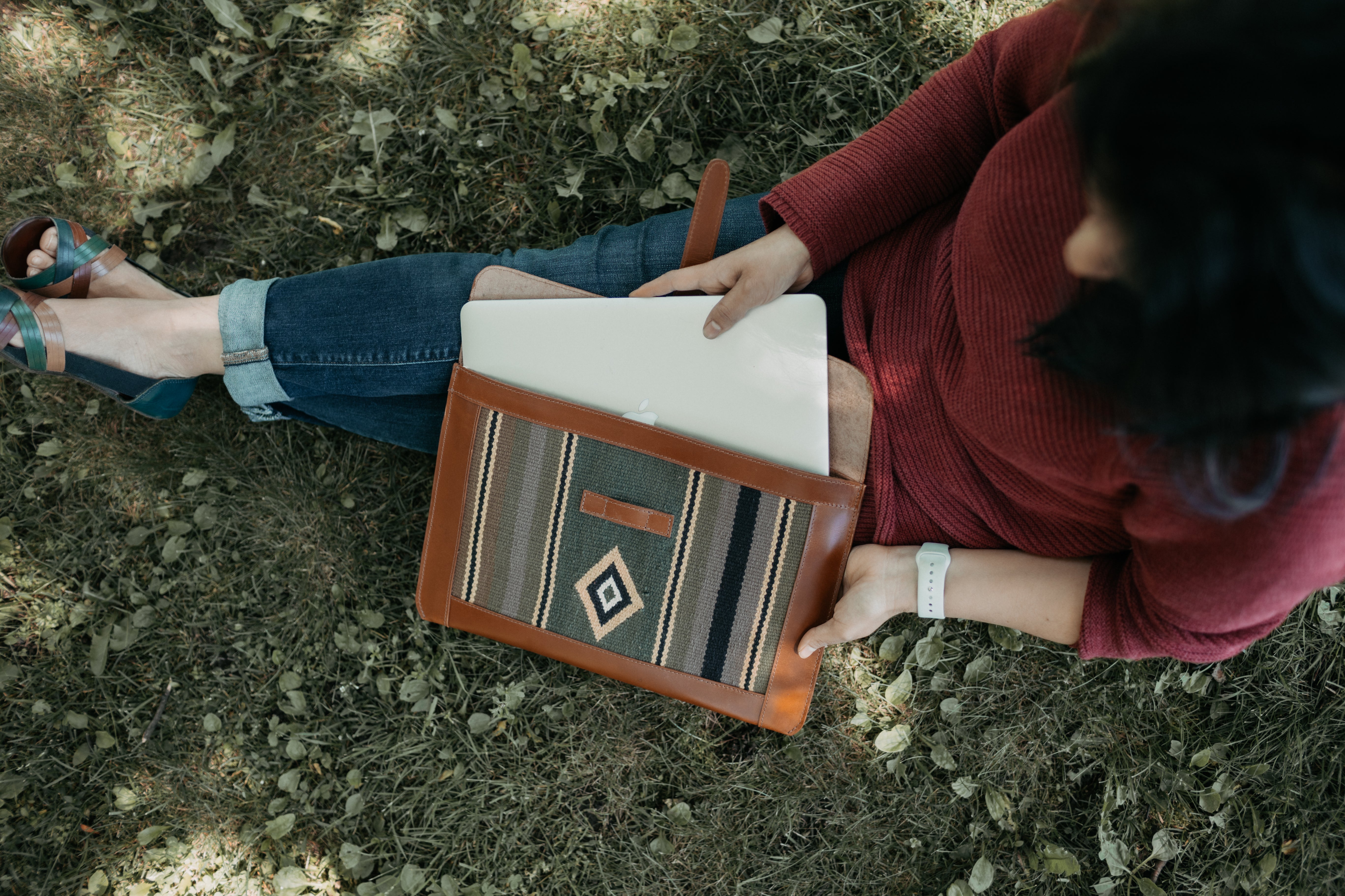 Vintage bohemian Leather Mac Book Sleeve