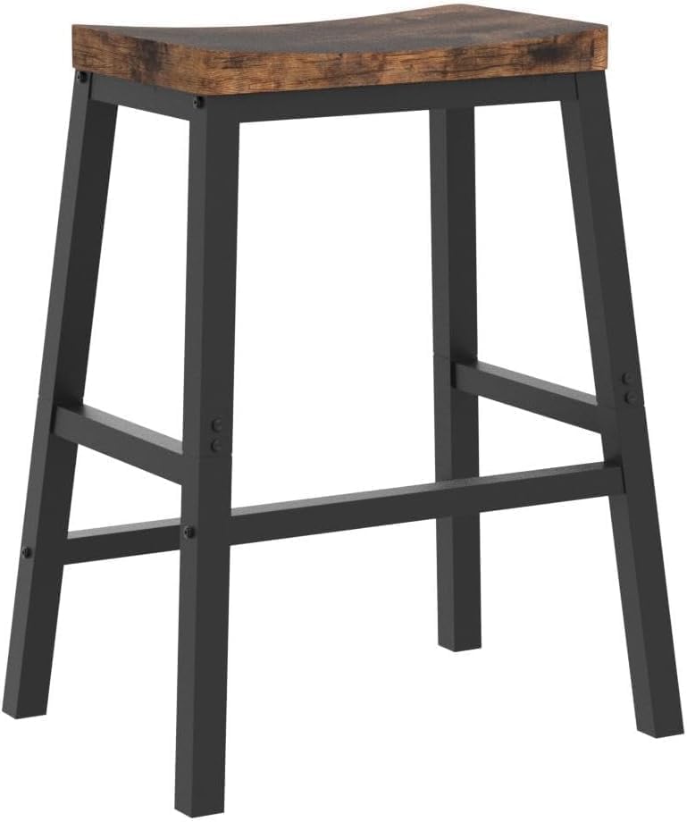 HOOBRO Bar Stools Set of 2, Industrial Saddle Counter Stools with Footrests, Rustic Brown & Black