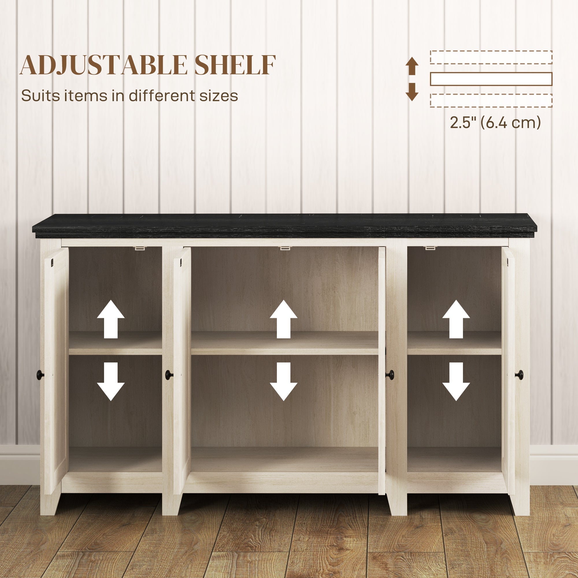 HOMCOM Rustic Sideboard, Buffet Cabinet with Adjustable Shelves for Living Room, Dining Room, Entryway, White Wood Grain 