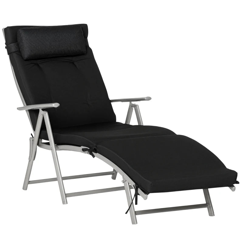 Outdoor Folding Chaise Lounge Chair Recliner with Portable Design, Adjustable Backrest, Cushion and Headrest, Black