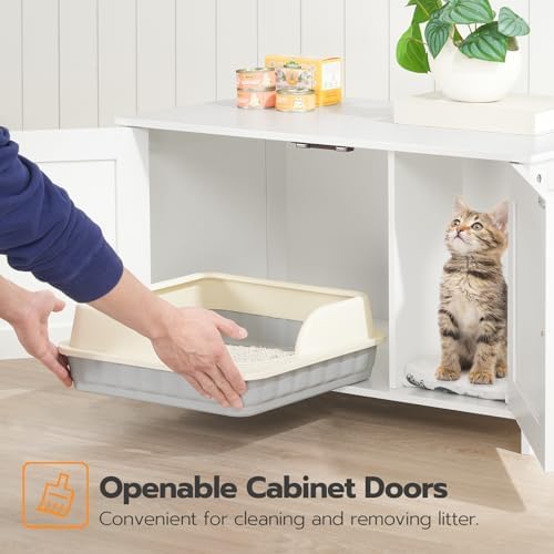 HOOBRO Cat Litter Box Enclosure Furniture, Hidden Cat Washroom with Divider, Pet House End Table, White