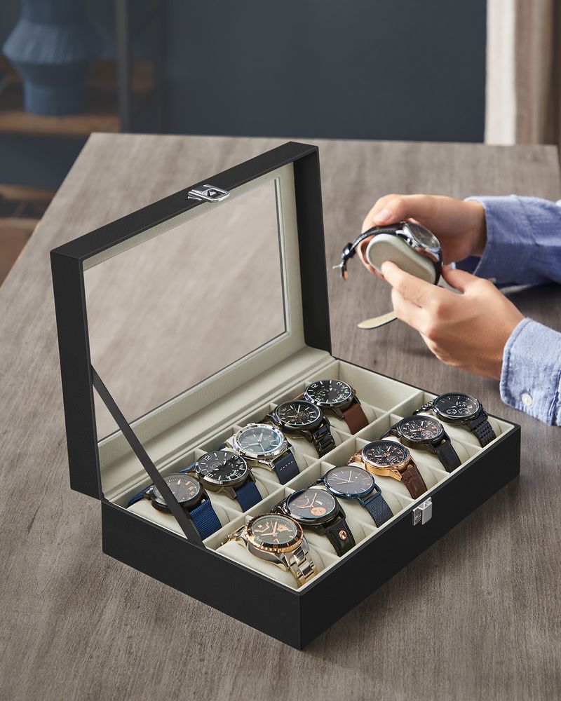 SONGMICS 6 & 12-Slot Watch Box with Large Glass Lid 