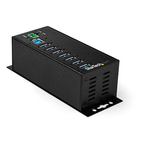 7 Port USB Hub w/ Power Adapter - Metal Industrial USB 3.0 Data Hub - Din Rail, Wall & Desk Mountable USB 3.1 Gen 1 5Gbps Hub 
