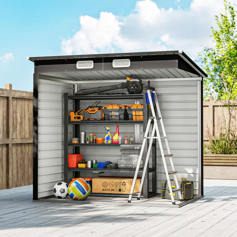 6' x 4' Galvanized Garden Storage Shed, Metal Outdoor Shed with Double Doors and 2 Vents, Teak