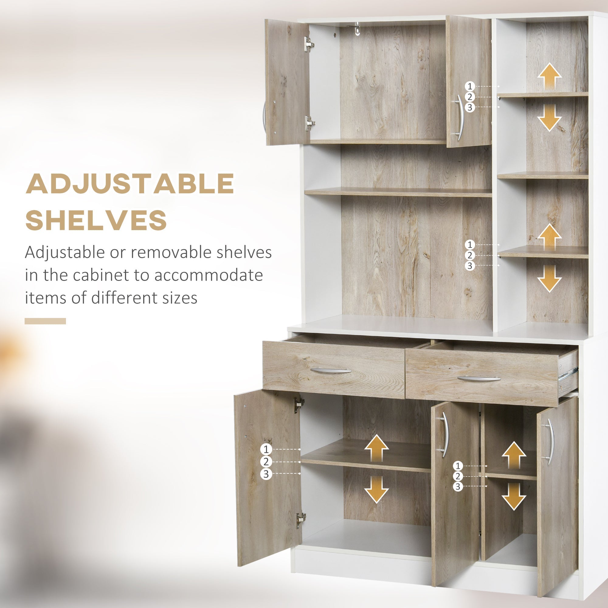 HOMCOM Natural 71" Kitchen Hutch Cabinet: Modern Buffet with Storage Cabinet, Cupboard and Drawers for Living Dining Room 