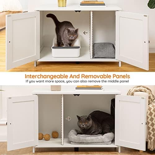 HOOBRO Cat Litter Box Enclosure Furniture, Hidden Cat Washroom with Divider, Pet House End Table, White