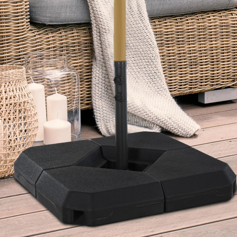 Umbrella Stand Fitting 2" Poles and Steel Base with 4 Fillable Plastic Weights, 158lbs Sand or 132lbs Water Filled, Black