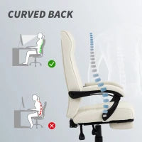 Office Chair, High Back Desk Chair, Swivel Recliner with Adjustable Height, Footrest and Padded Armrest, Cream White