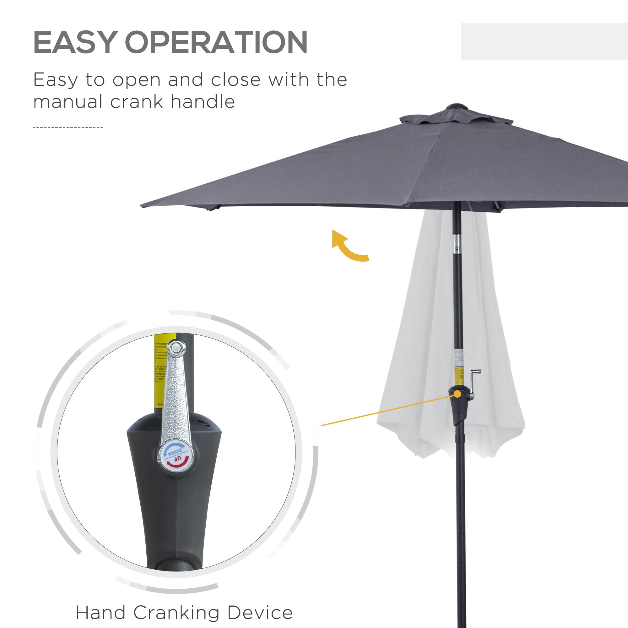 Outsunny 9' Round Patio Umbrella Aluminum Outdoor Market Umbrella with Crank Tilt Sunshade UV Protection Grey 