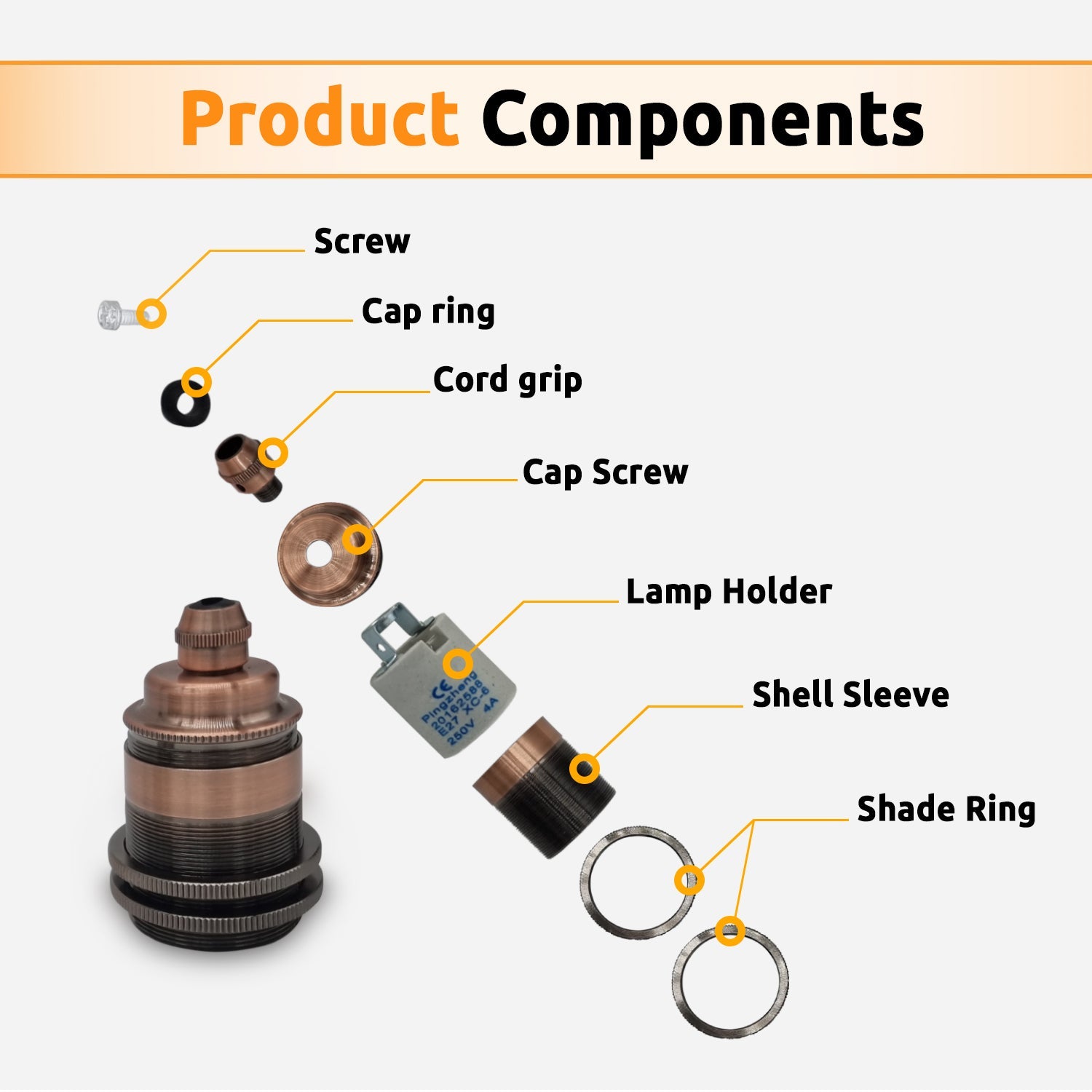 Threaded Holder Copper E26 Base Screw Thread Bulb Socket Lamp Holder~1229