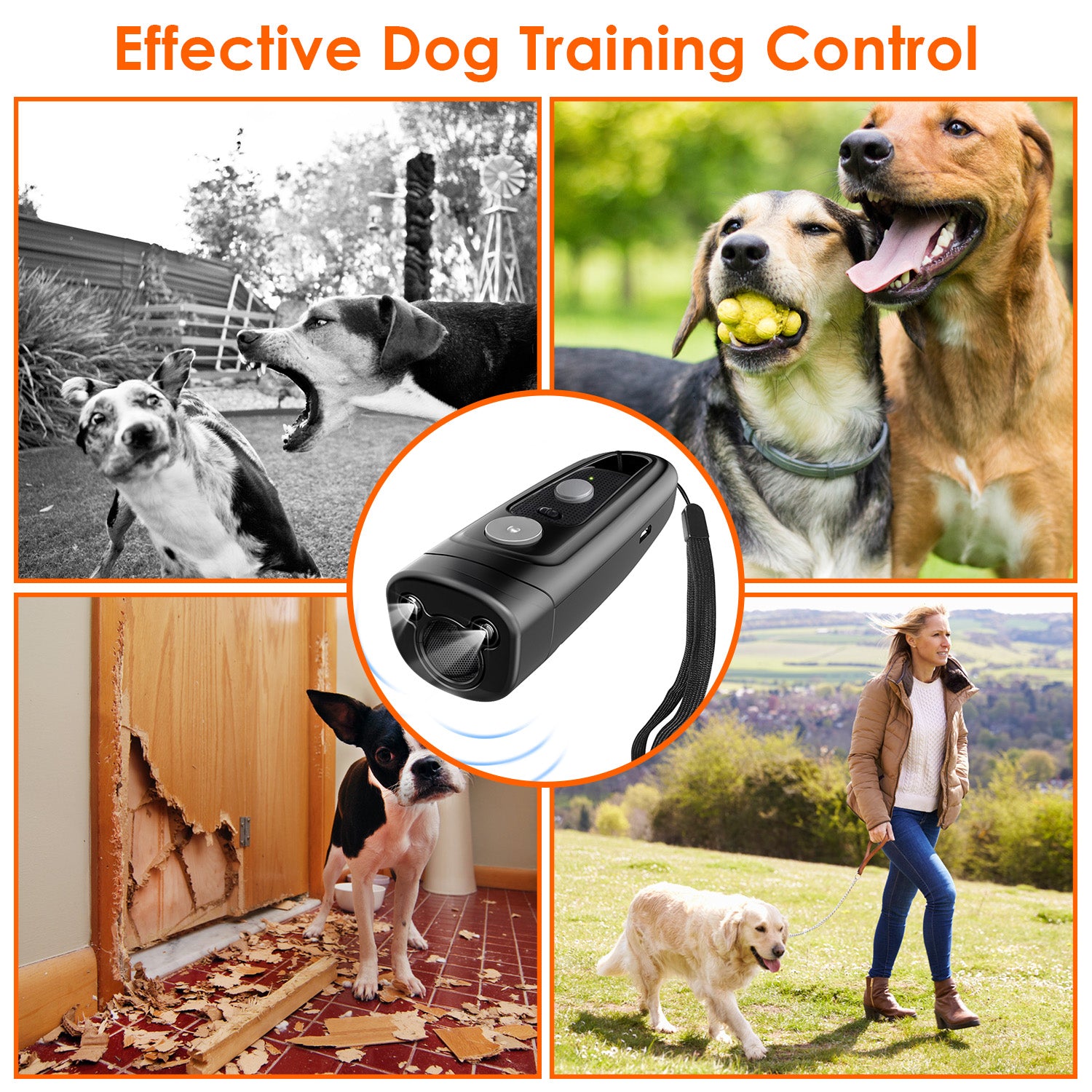 Ultrasonic Dog Anti-Bark Device 2 in 1 Rechargeable Barking Control Training Tool 32ft LED Light 2 Mode Dog Whistle Safe for Dog Human 