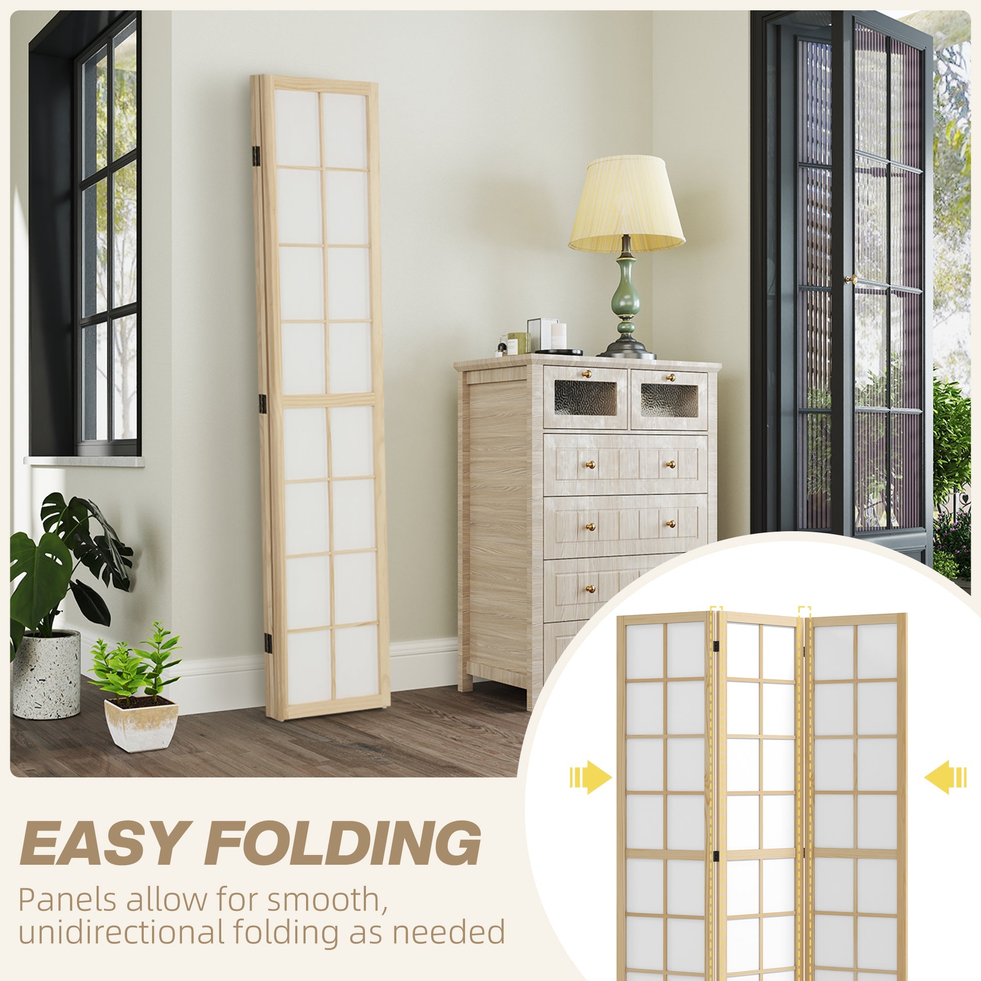 HOMCOM 3 Panel Room Divider, 5.6 ft Folding Wall Divider Room Partition for Home Office, Bedroom 