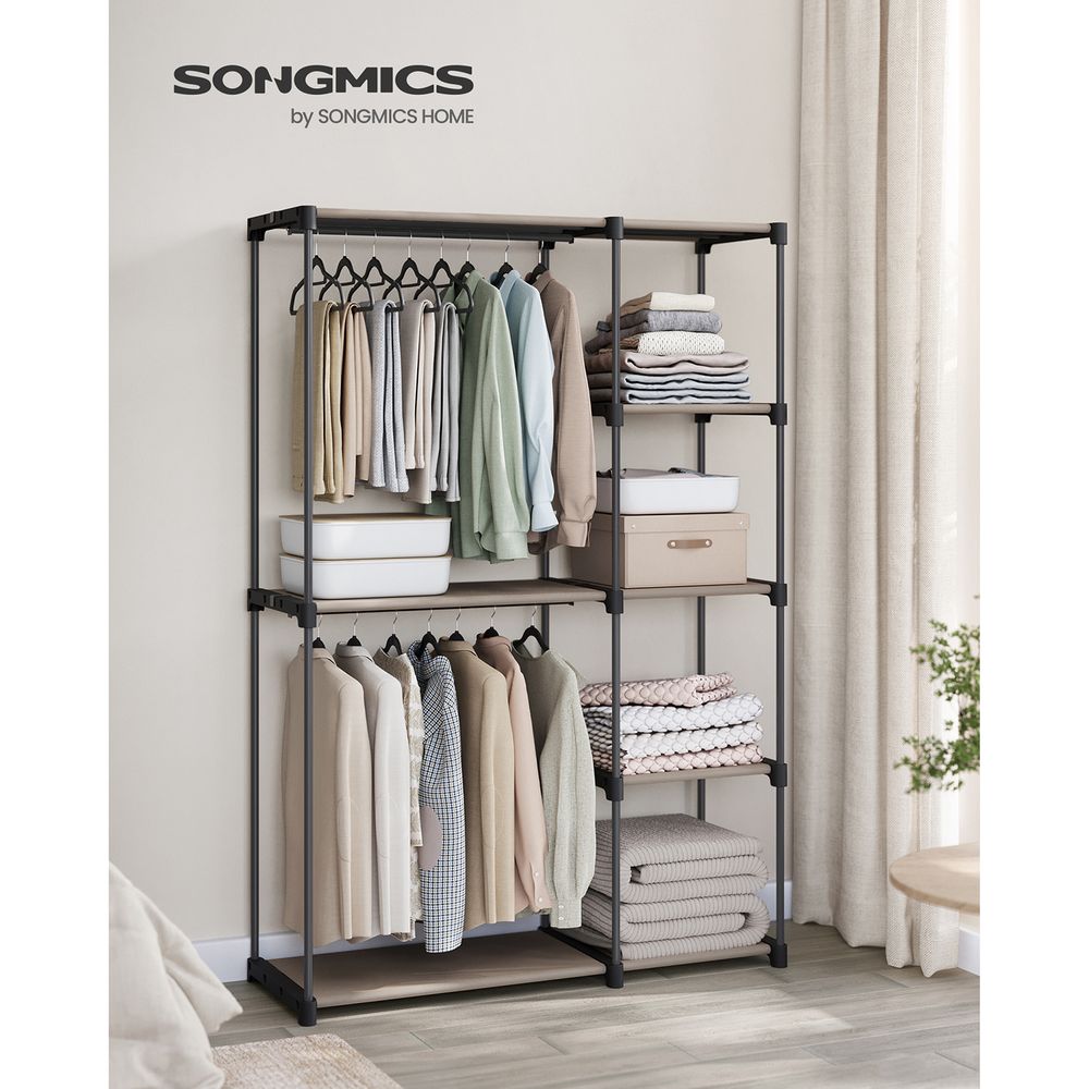 SONGMICS Freestanding Closet Organizer with Shelves, Hanging Rods 