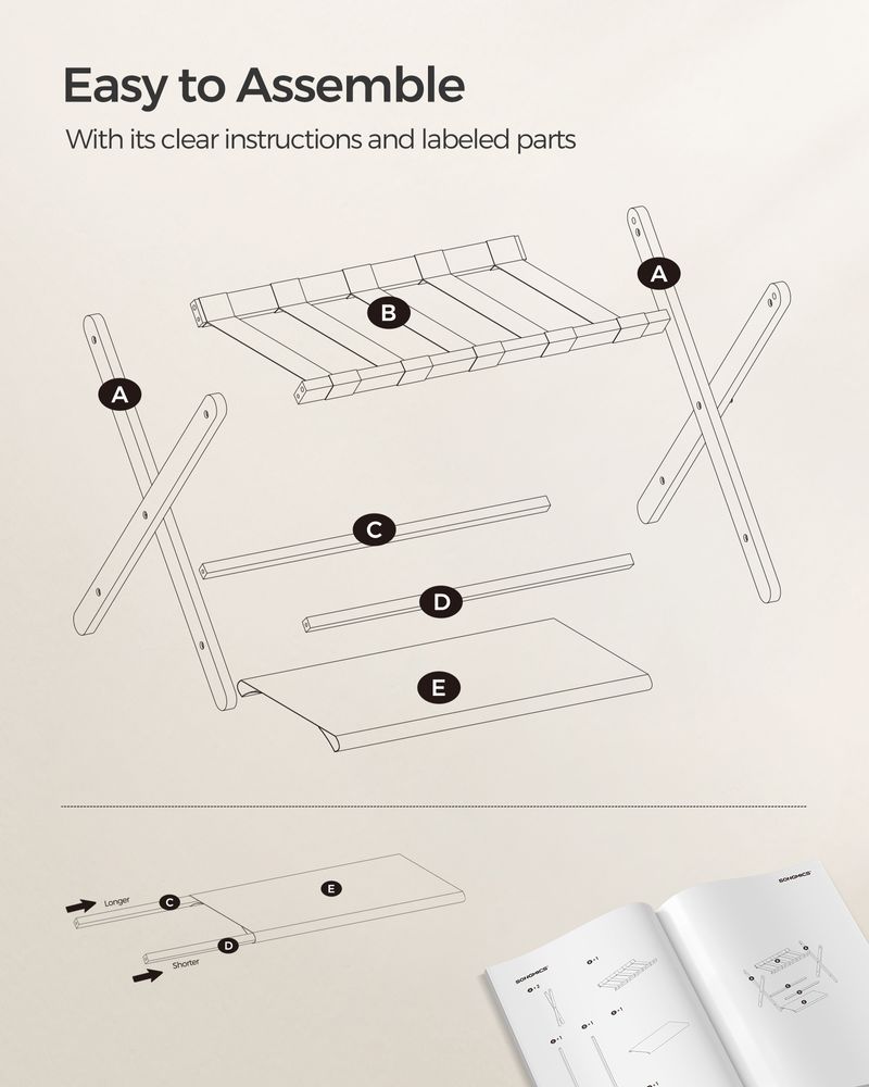 SONGMICS Folding Suitcase Stand with Storage Shelf 