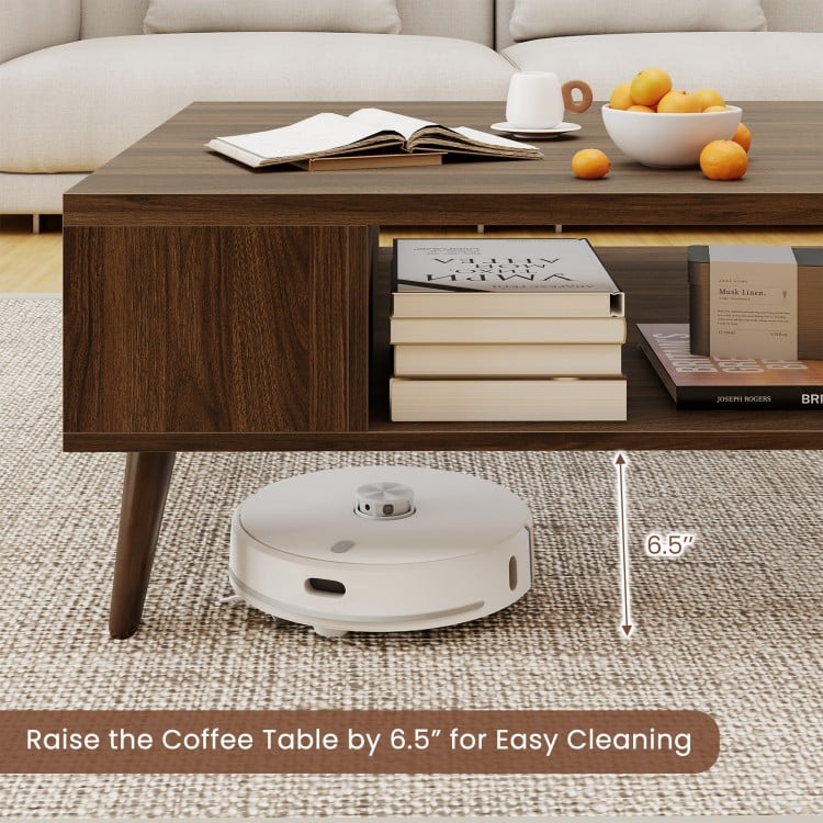 42 Inch Mid Century Modern Coffee Table Rectangular with Open Compartment-Walnut