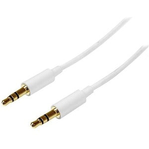 2m White Slim 3.5mm Stereo Audio Cable - Male to Male 