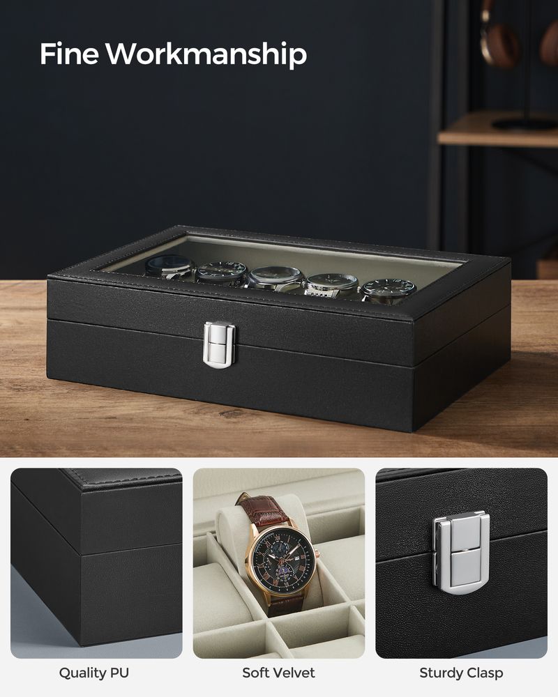 SONGMICS 6 & 12-Slot Watch Box with Large Glass Lid 