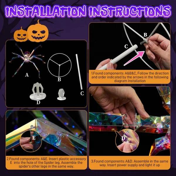 3FT Halloween Decorations Light Up Spider, Outdoor Halloween Decor Lighted Iridescent Spider 