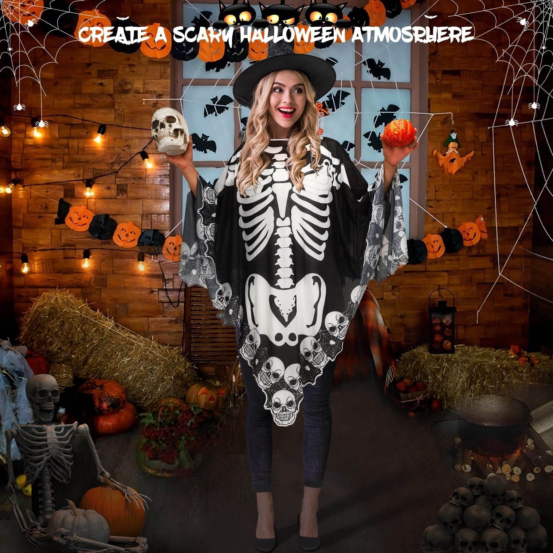 Halloween Lace Poncho Plus Size Halloween Skeleton Cape Day Of The Dead Costumes For Women 59 Inches X 59 Inches -Selling On Amazon Is Prohibited 