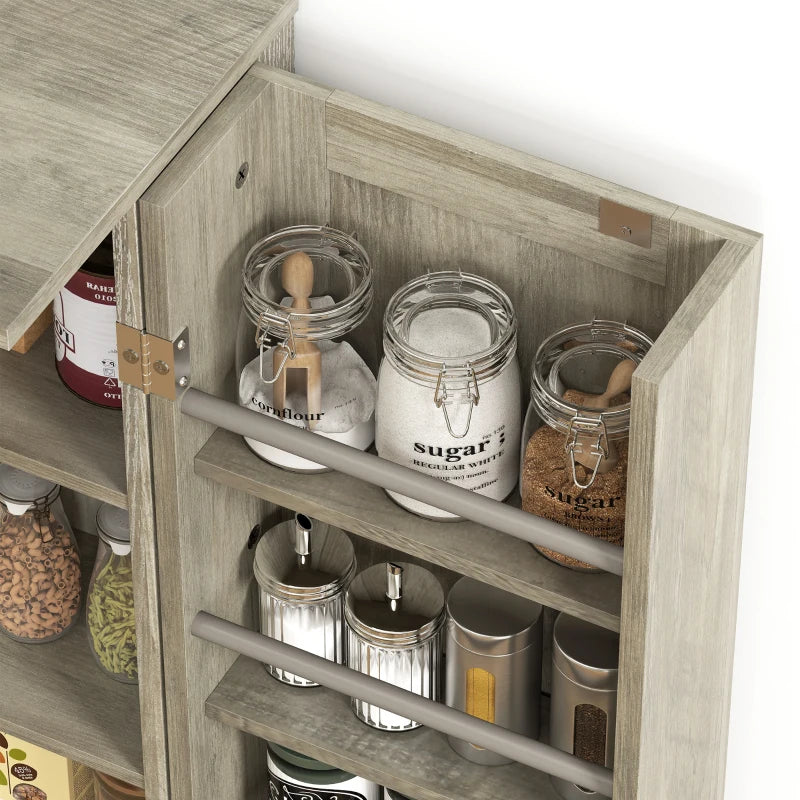 50" Pantry Storage Cabinet, Farmhouse Kitchen Pantry Cabinet with Doors, Adjustable Shelves, Distressed Grey