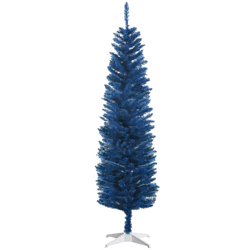 HOMCOM Pencil Christmas Tree, Slim Artificial Xmas Tree in Deep Blue & Mint, Skinny Holiday Decoration for Home & Office 
