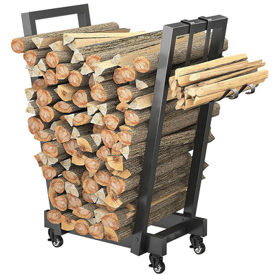 18.5x10.86x23.42in Firewood Log Rack 661LBS Iron Wood Lumber Storage Stacking Rack Iron Storage Holder for Fireplace Firepit with 2 Hanging Hooks 4 Sw 