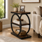 Modern Round Frame Accent Table with 3 Open Storage Shelves – Rustic Brown