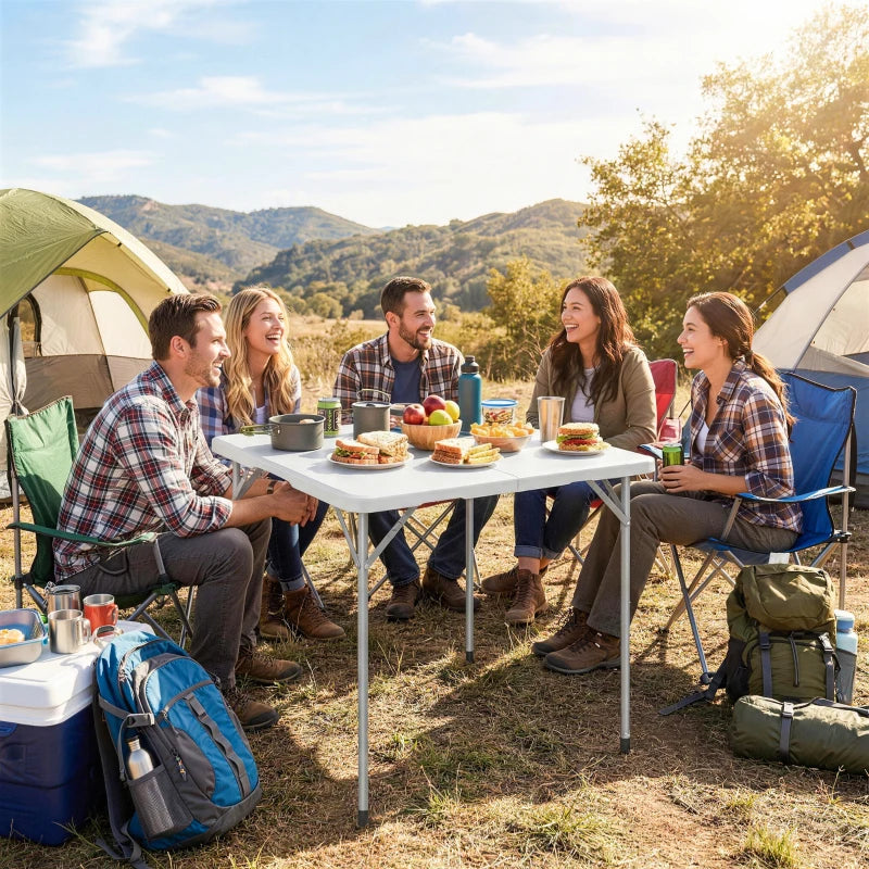 Folding Picnic Table Heavy Duty Camping Table 34" x 34", Indoor Outdoor Use for Picnic, Beach, BBQ, White