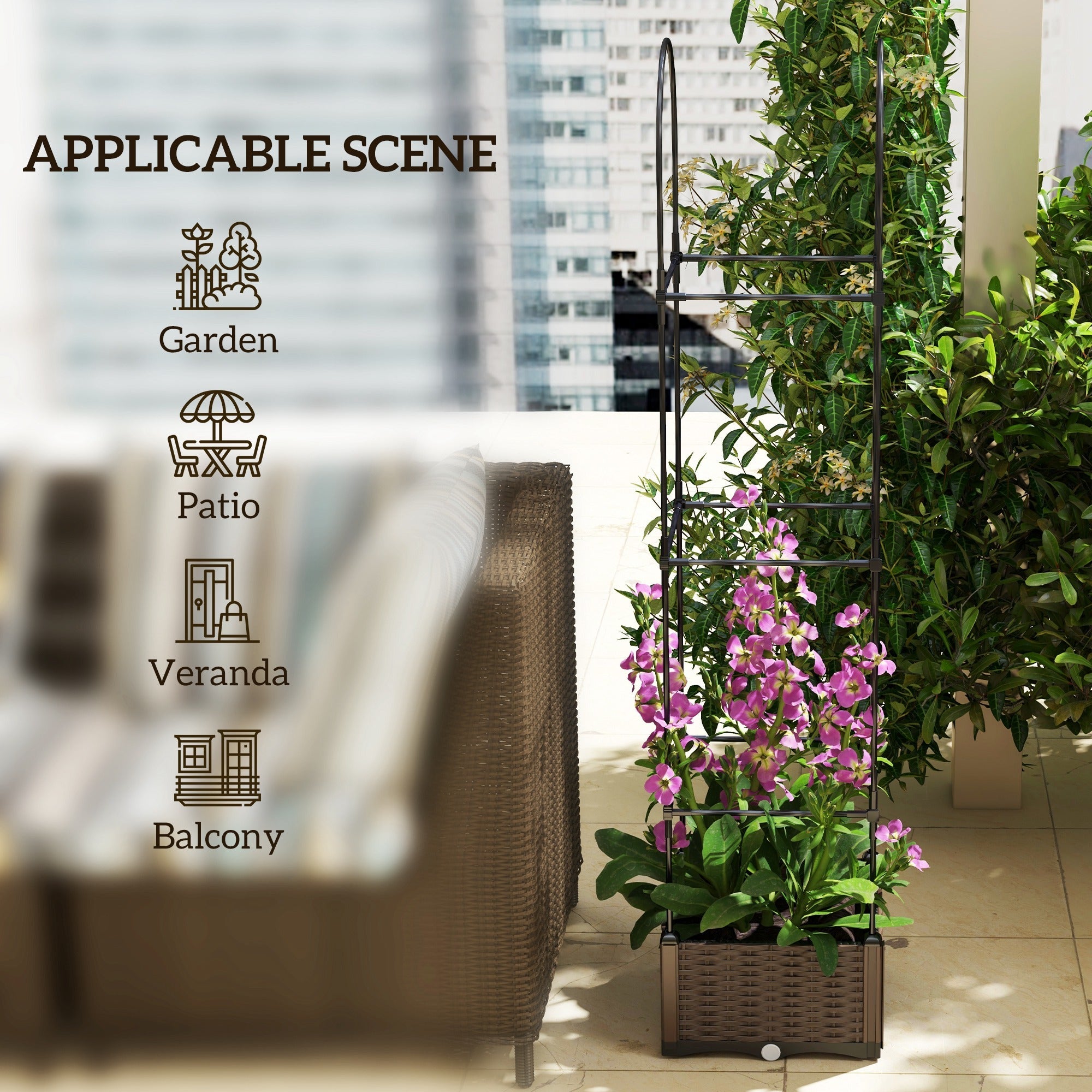 Outsunny 16"x16"x70" Garden Bed with Trellis: Planter Box, Self-Watering, Steel Frame for Veggies/Flowers 