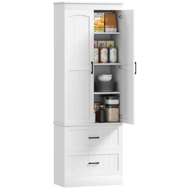 Tall Pantry Cabinet, 67" Kitchen Storage Cabinet with Adjustable Shelves and 2 Drawers for Kitchen, Dining Room, White
