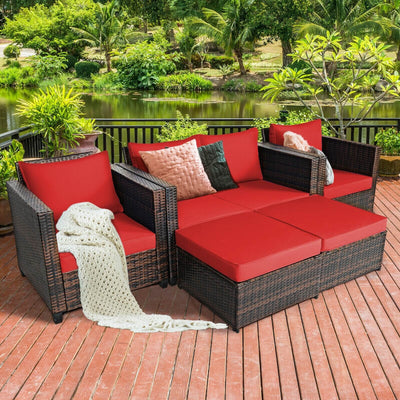 5 Pieces Patio Cushioned Rattan Furniture Set-RedÂ 