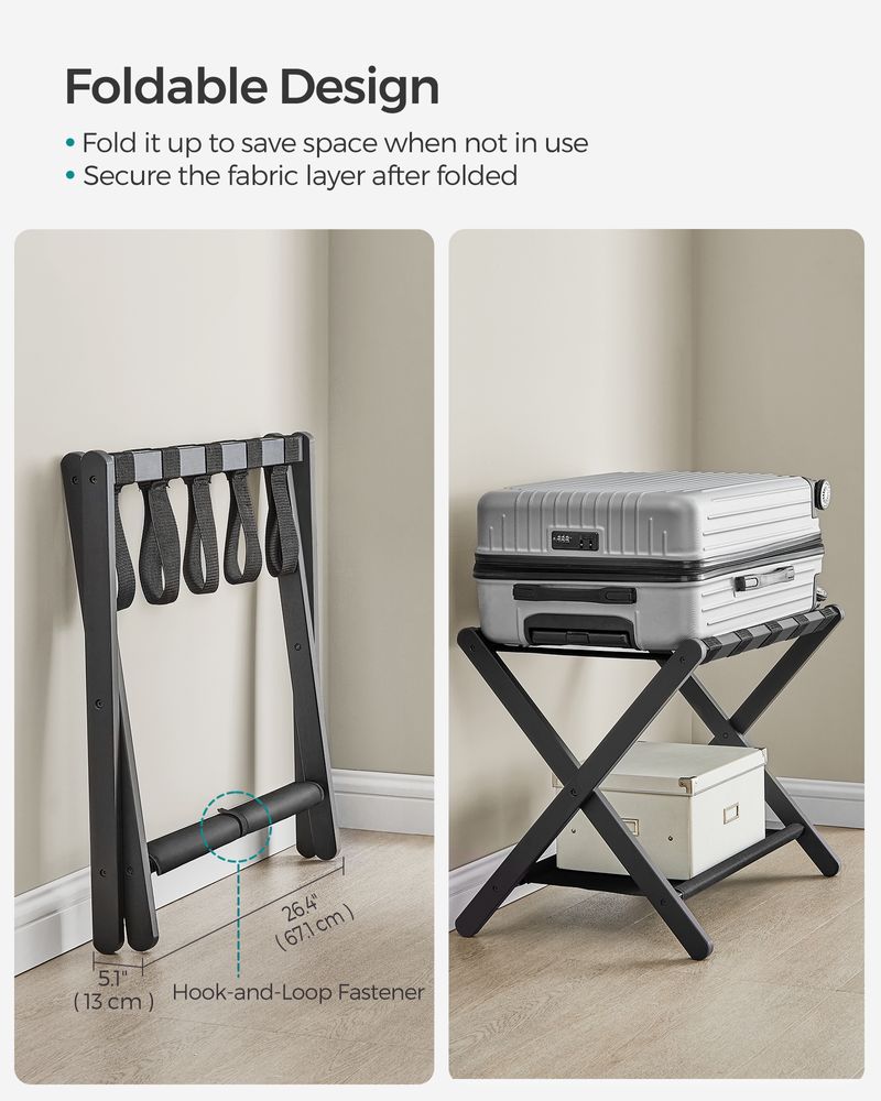 SONGMICS Folding Suitcase Stand with Storage Shelf 