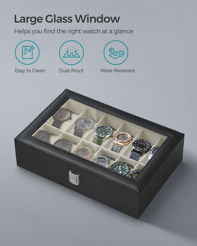 SONGMICS 6 & 12-Slot Watch Box with Large Glass Lid 