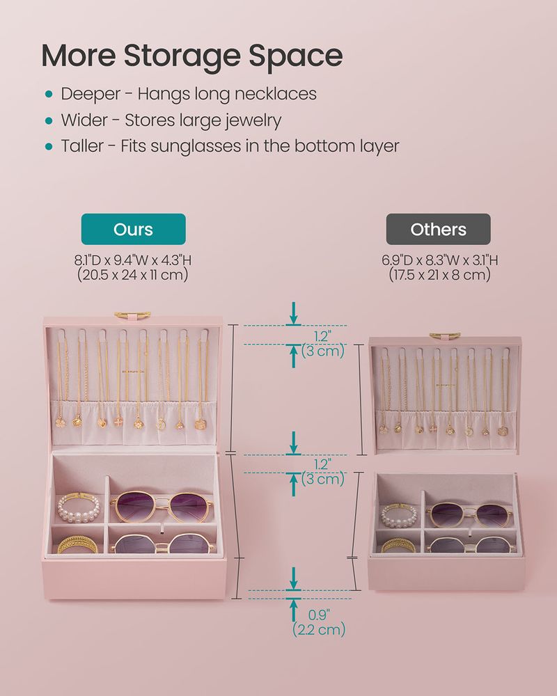 SONGMICS 2-Layer Jewelry Box with Handle and Removable Jewelry Tray 