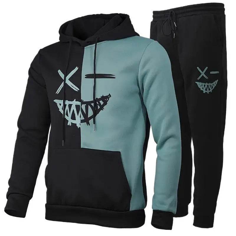 Casual Classic Plaid  Long Sleeve Sweatshirt Hoodie set Suit men 