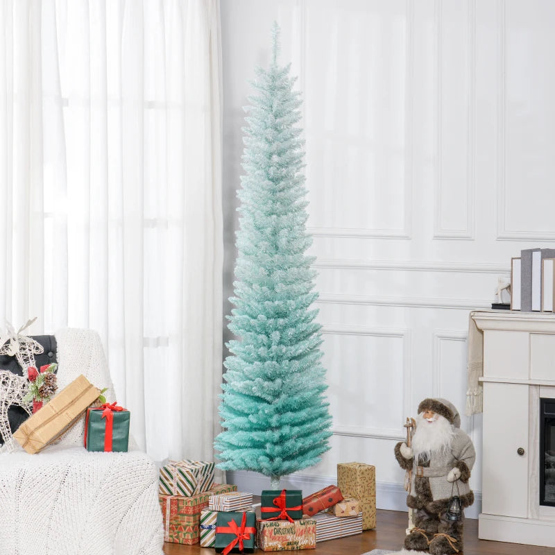 HOMCOM Pencil Christmas Tree, Slim Artificial Xmas Tree in Deep Blue & Mint, Skinny Holiday Decoration for Home & Office 