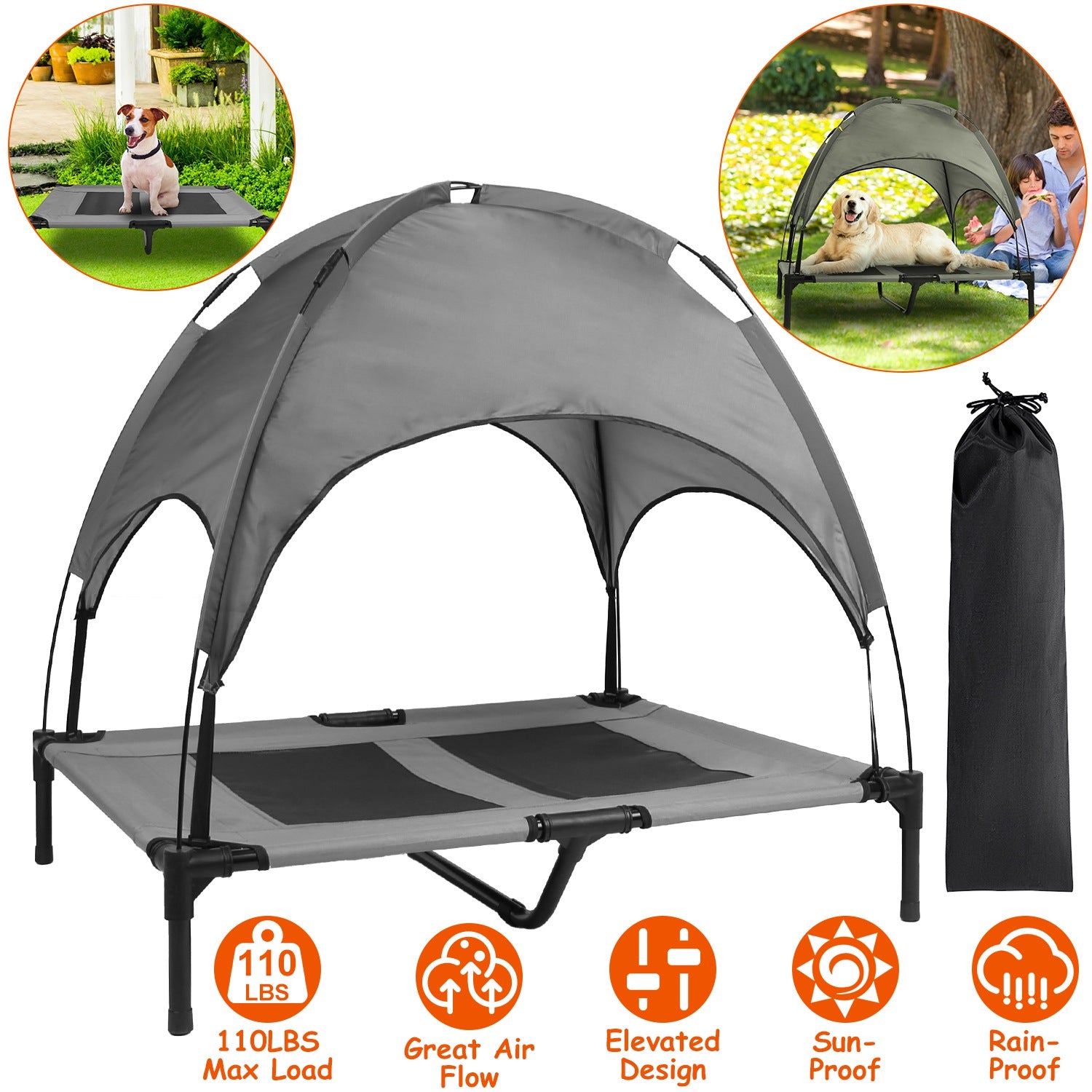 Outdoor Elevated Dog Bed Cooling Raised Pet Cot Canopy Shade Tent Pet Cooling Bed with Removable Canopy for Outside Yard Camping Beach