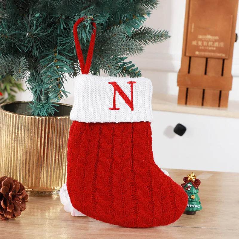 Cute Letters Christmas Stockings Decorative Creative Tree Pendant Wool Knitted Socks 