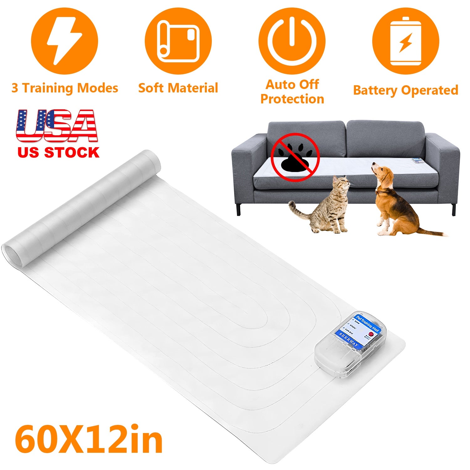 Electronic Pet Training Mat Indoor Safe Shock Training Pad for Dogs Cats Pet Barrier 60x12in with 3 Training Modes 