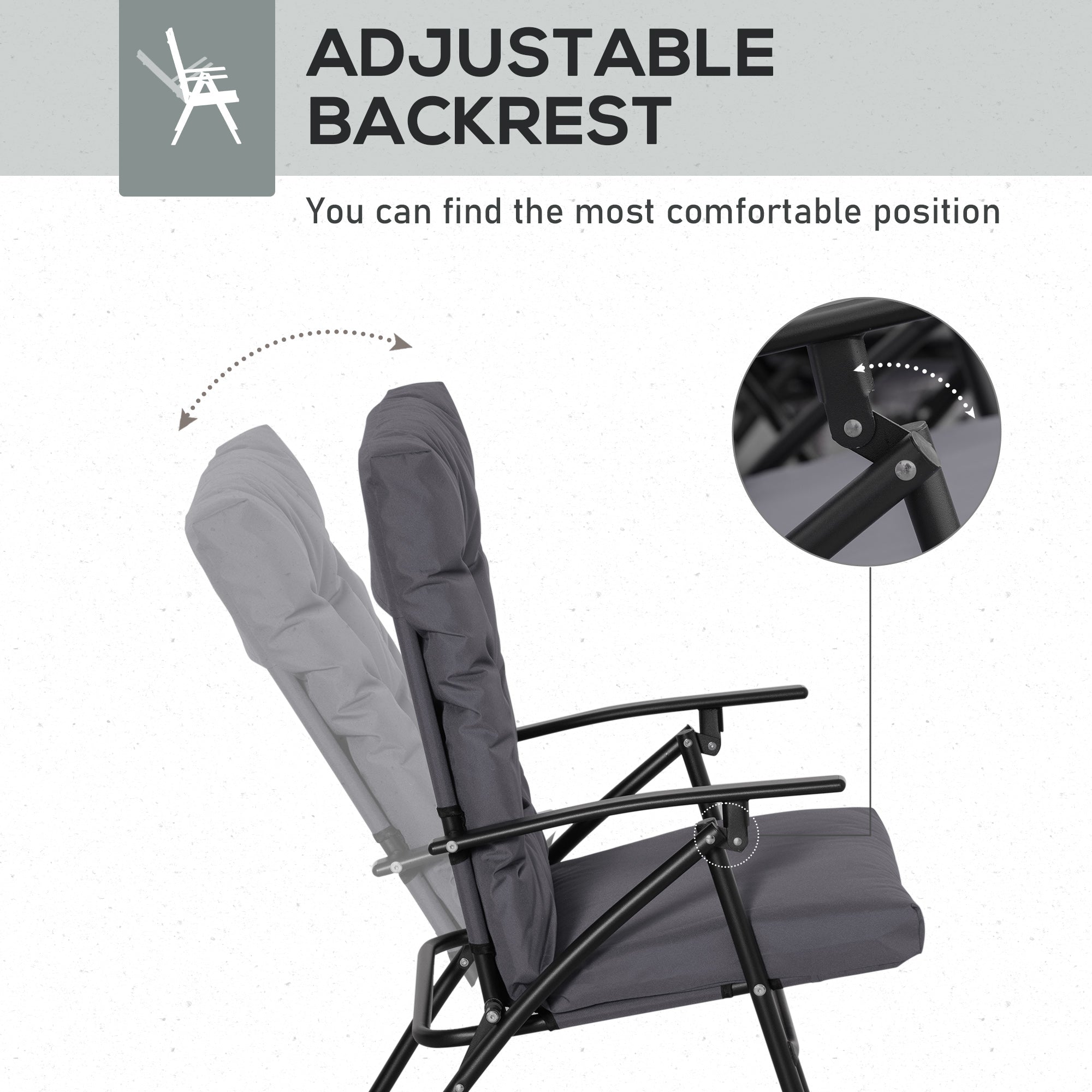 Outsunny Padded Folding Chair Set of 2 with Adjustable Backrest for Outdoor Camping Grey 